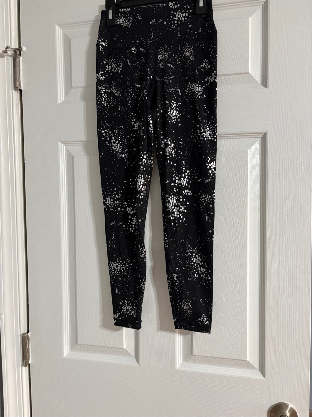 Sweaty Betty Black Leggings with Silver Speckle Print
